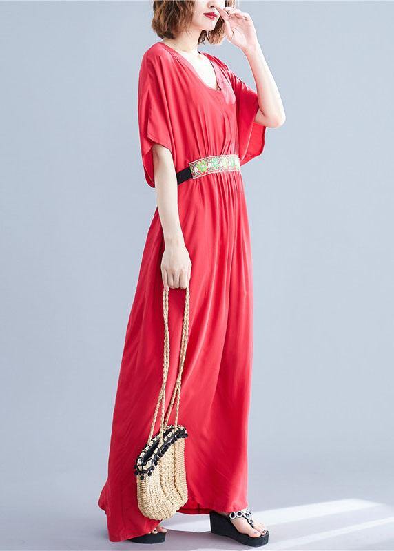 Organic Red V Neck Cotton Clothes Two Ways to Wear Maxi Summer Dress