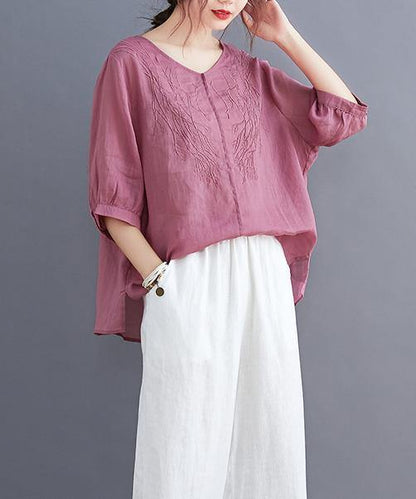Organic Rose Clothes for V Neck Embroidery Daily Blouses