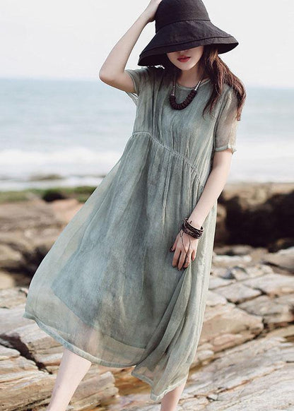 Organic Short Sleeve Cotton Clothes Inspiration Green High Waist Dress