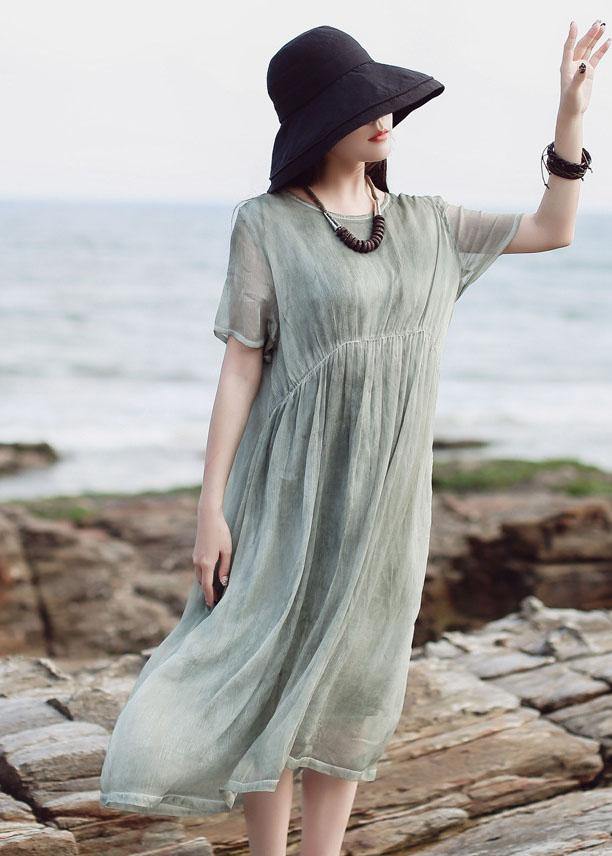 Organic Short Sleeve Cotton Clothes Inspiration Green High Waist Dress