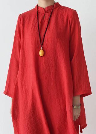 Organic Stand Collar Asymmetric Cotton Clothes Stylish Runway Red Kaftan Dress Spring