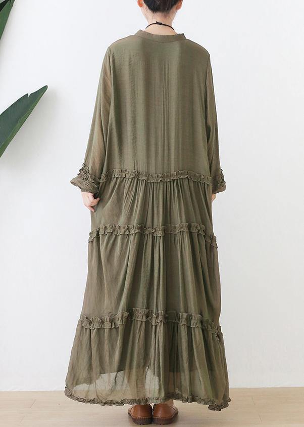 Organic Stand Collar Cinched Outfit Tutorials Army Green Dresses