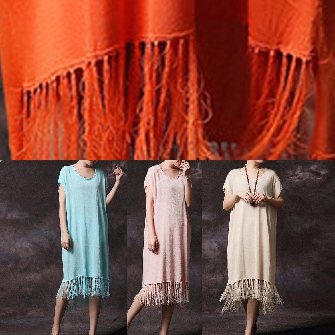 Organic Tassel Cotton Clothes Work Light Blue Dress Summer