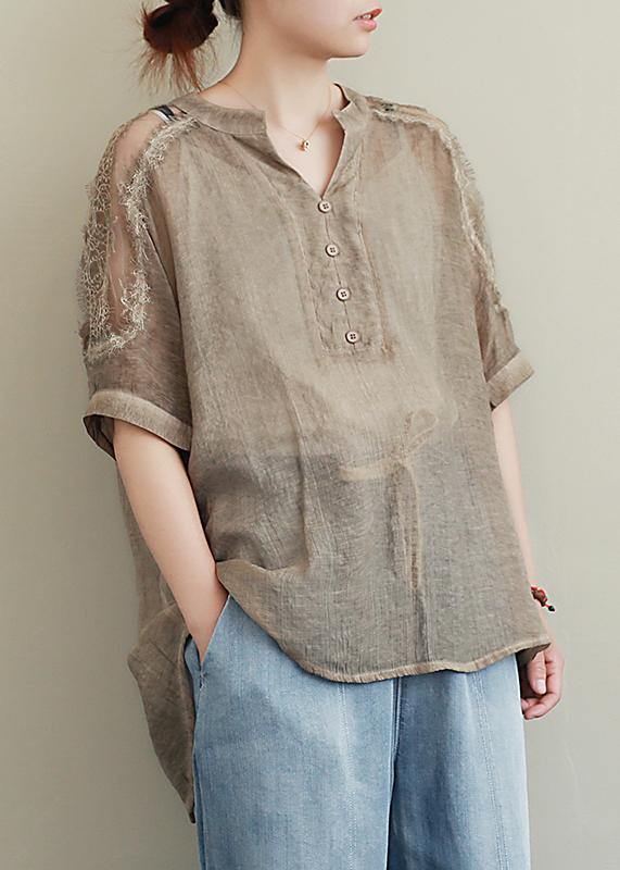Organic V Neck Clothes Inspiration Khaki Lace Top