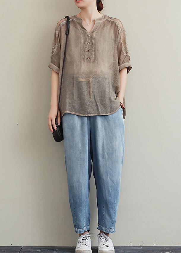 Organic V Neck Clothes Inspiration Khaki Lace Top