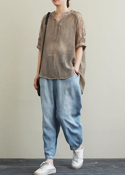 Organic V Neck Clothes Inspiration Khaki Lace Top