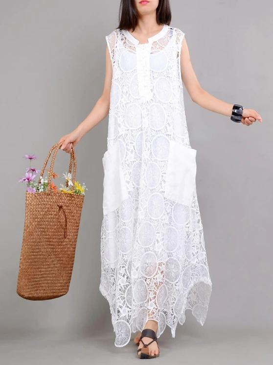 Organic White Clothes for Pockets Asymmetric Kaftan Summer Dresses