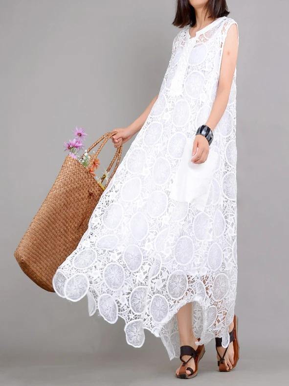 Organic White Clothes for Pockets Asymmetric Kaftan Summer Dresses