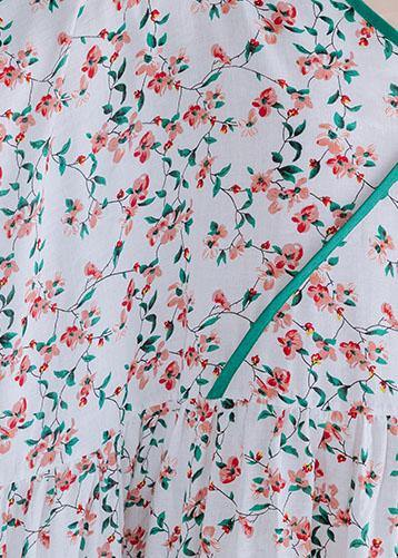 Organic White Print Cotton Dress V Neck Extra Large Hem a Line Summer Dress