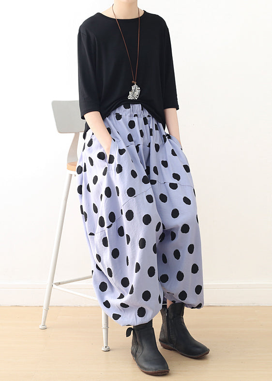 Organic Wide Leg Pants Cotton Clothes Shape Blue Dotted a Line Pants Spring