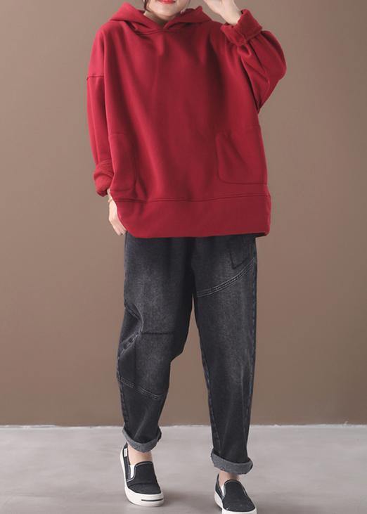 Organic winter cotton hooded Long Shirts Fashion Ideas red top