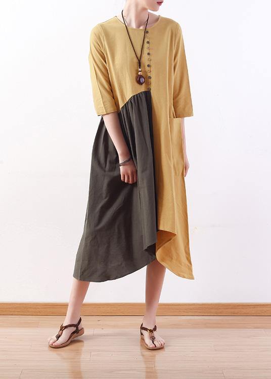 Organic Yellow Cotton Tunic Top Patchwork Traveling Summer Dresses