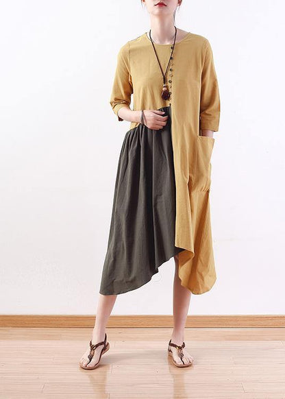 Organic Yellow Cotton Tunic Top Patchwork Traveling Summer Dresses