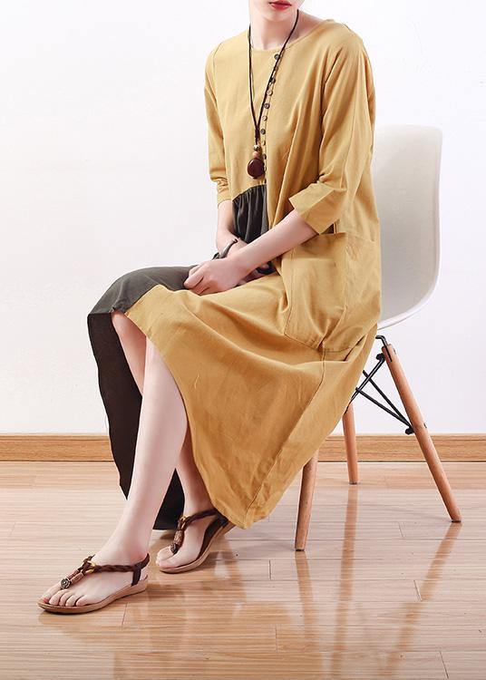 Organic Yellow Cotton Tunic Top Patchwork Traveling Summer Dresses