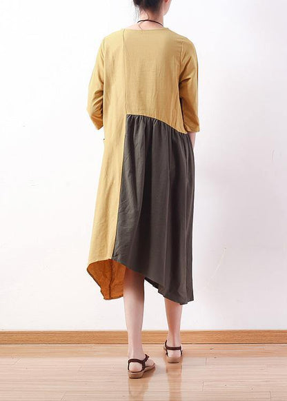 Organic Yellow Cotton Tunic Top Patchwork Traveling Summer Dresses