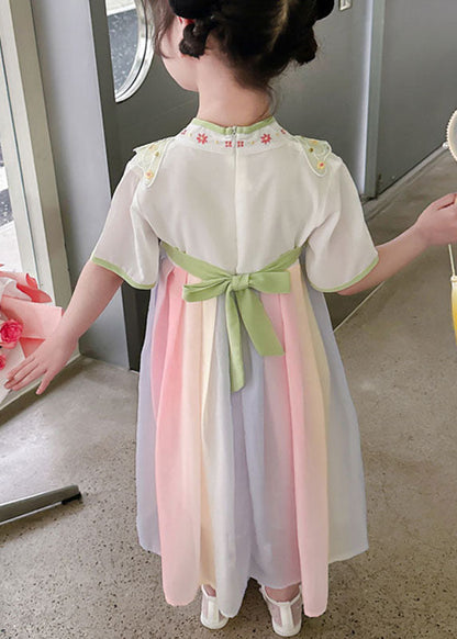Oriental Green Tasseled Embroideried Patchwork Chiffon Baby Dress Summer