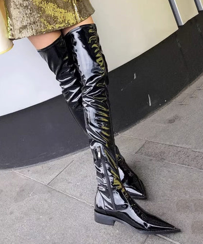 Original Design Black Pointed Toe Knee Boots