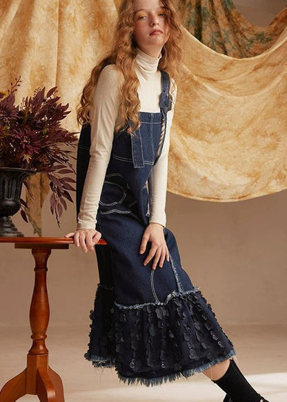 Original Design Blue Patchwork Denim Strap Dress Spring