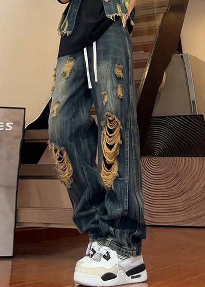 Original Design Blue Ripped Denim Pants Fall