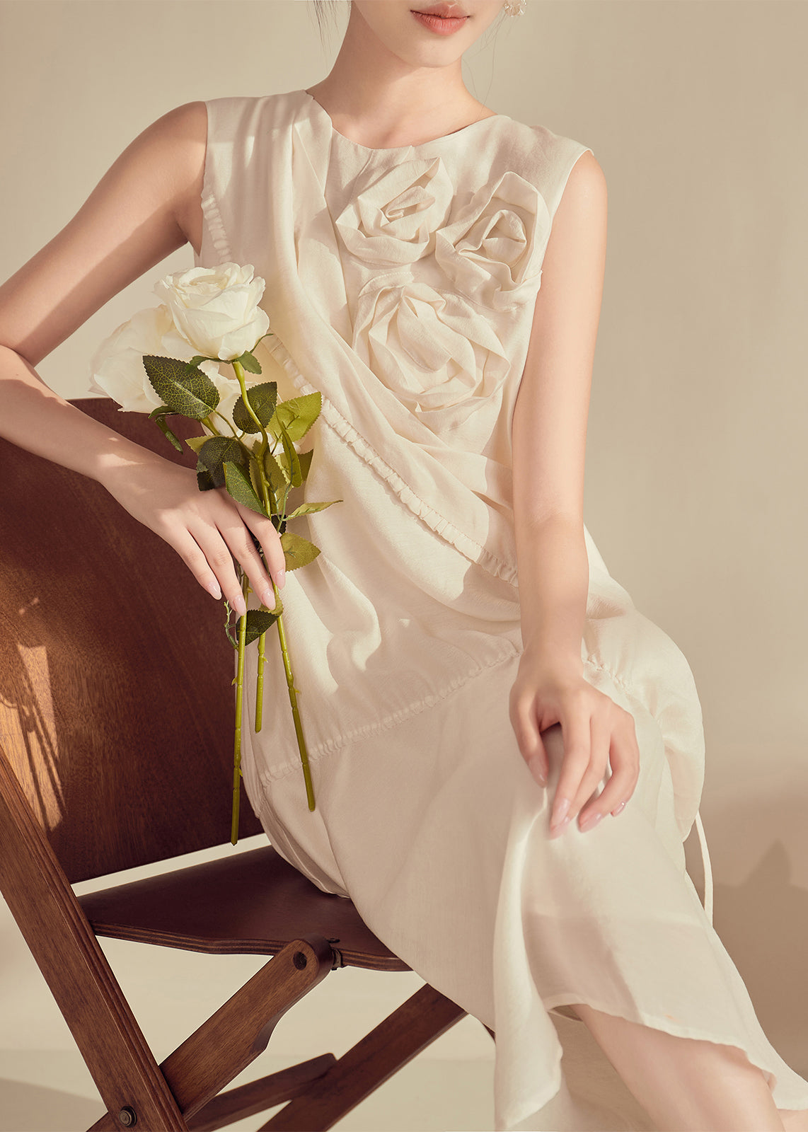Original Design Champagne O-neck Patchwork Long Dresses Sleeveless