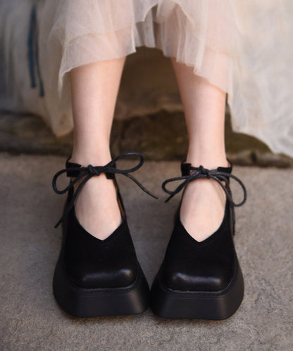 Original Design Coffee Cowhide Leather Platform Shoes Lace Up