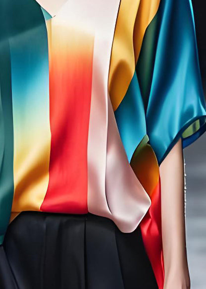 Original Design Colorblock V Neck Silk Top Summer