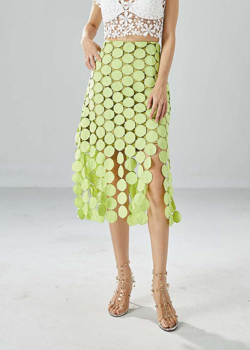 Original Design Grass Green Embroideried Circle Slim Fit Skirts Summer