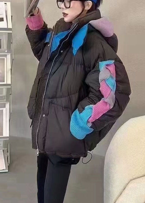 Original Design Green Hooded Patchwork Cotton Blend Down Coat Winter