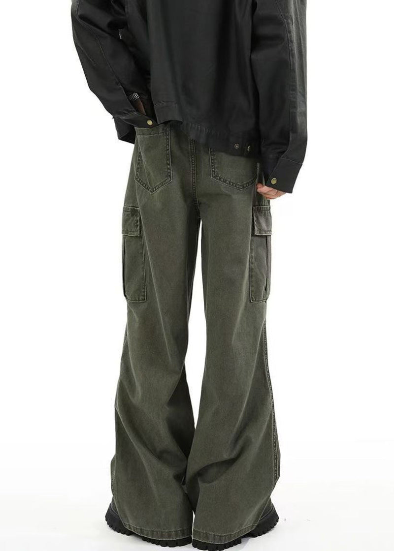 Original Design Green Pockets High Waist Denim Pants Spring