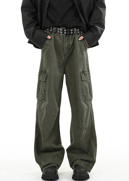 Original Design Green Pockets High Waist Denim Pants Spring