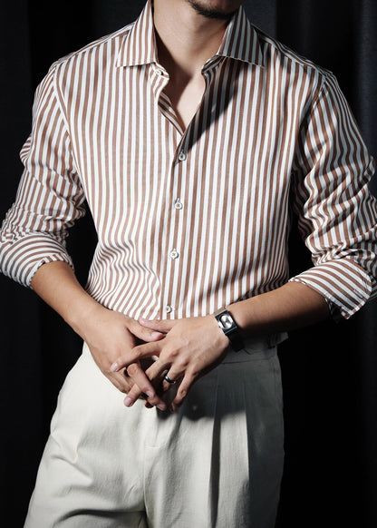 Original Design Haze Blue Striped Button Cotton Men Shirts Fal