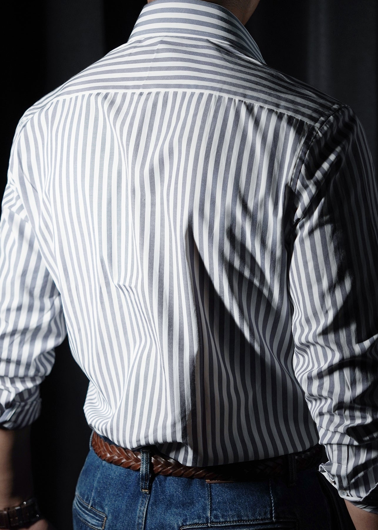 Original Design Haze Blue Striped Button Cotton Men Shirts Fal