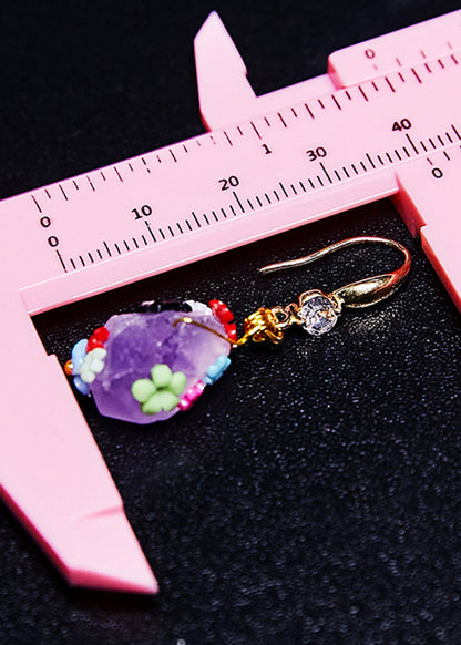 Original Design Naturally Purple Jade Multicolour Flowers Drop Earrings