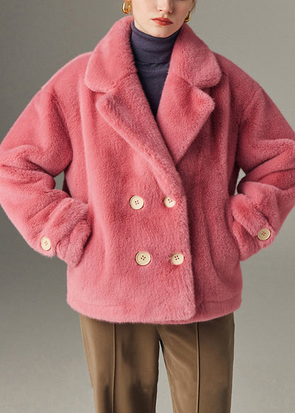 Original Design Rose Button Pockets Mink Hair Coats