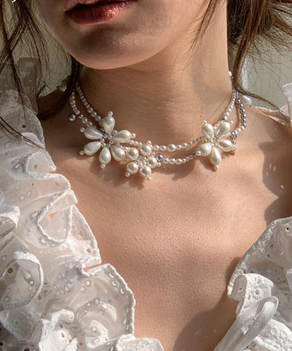 Original Design White Alloy Pearl Beading Pendant Necklace Yu022
