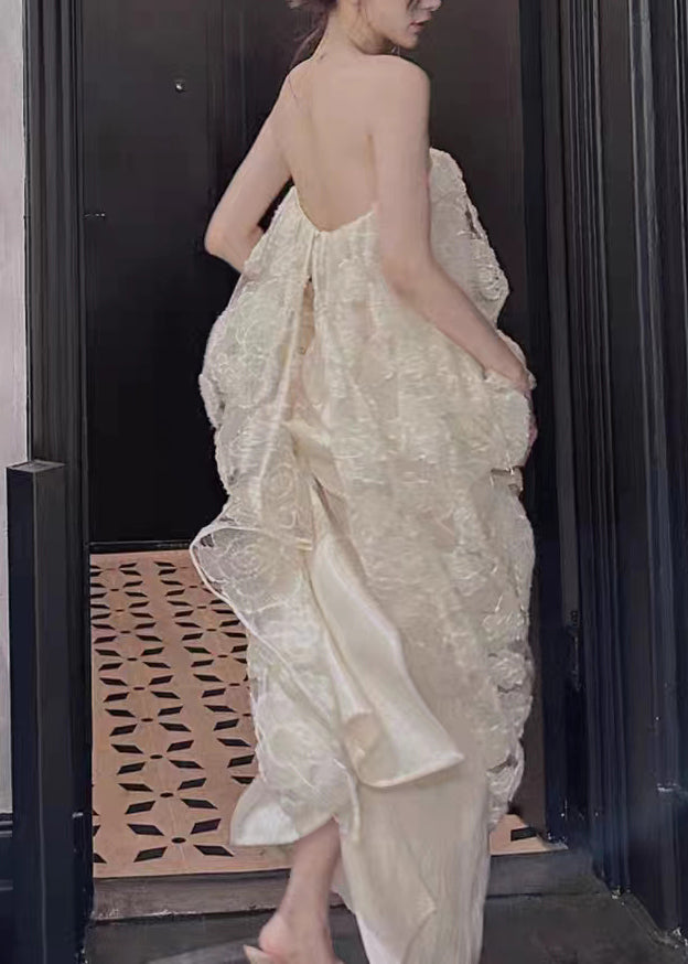 Original Design White Off the Shoulder Flower Tulle Long Dress