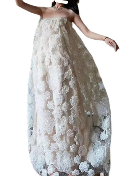 Original Design White Off the Shoulder Flower Tulle Long Dress