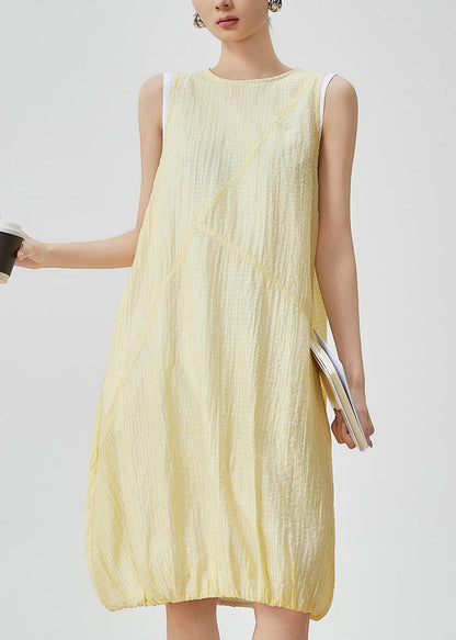 Original Design Yellow Patchwork Mid Dress Summer