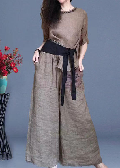 Original Printing Lace Up Top and Pants Two-piece Set for Summer