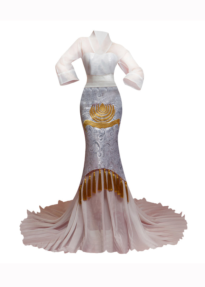 Original Embroidered Tasseled Party Long Tail Evening Dress New