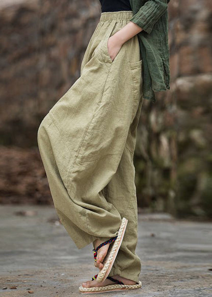 Grace Black Texture Pockets Elastic Waist Patchwork Linen Pants Summer