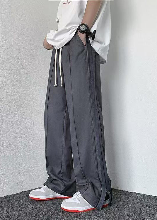 Original Grey Zip Up Pockets Cotton Pants Clothing Summer