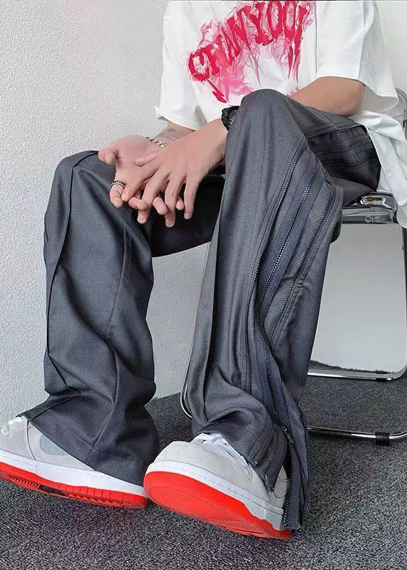 Original Grey Zip Up Pockets Cotton Pants Clothing Summer