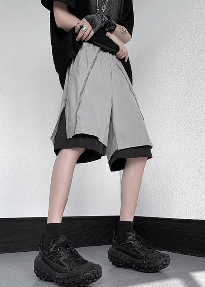 Original Grey Zippered False Two Pieces Cotton Shorts Summer