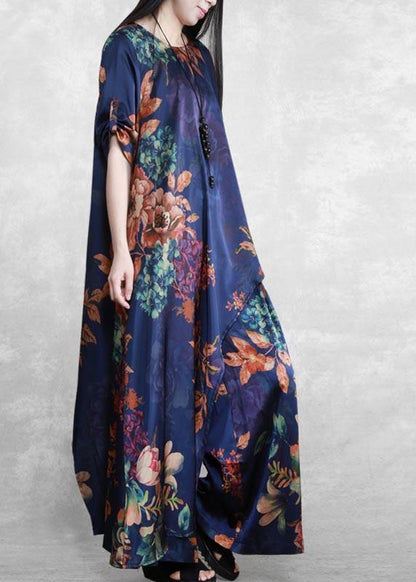 Original Literature and Art Blue Printing Large Mulberry Silk Suit Irregular Medium Long Silk Two Piece Set