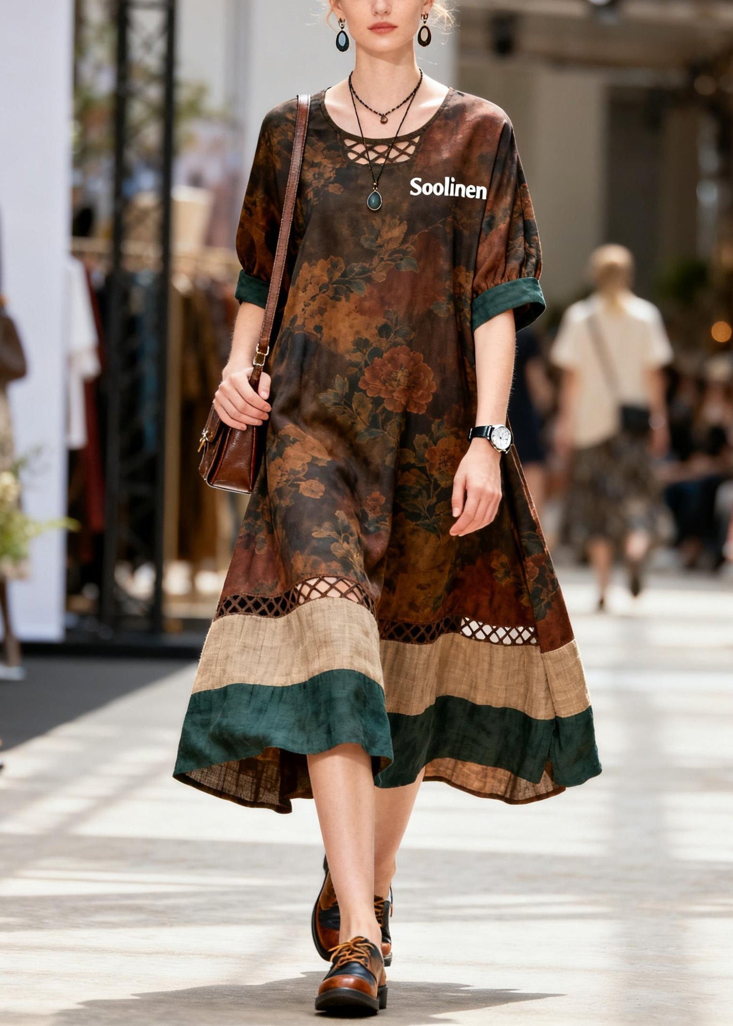 Original Print Hollow Out Patchwork Cotton Dresses Summer