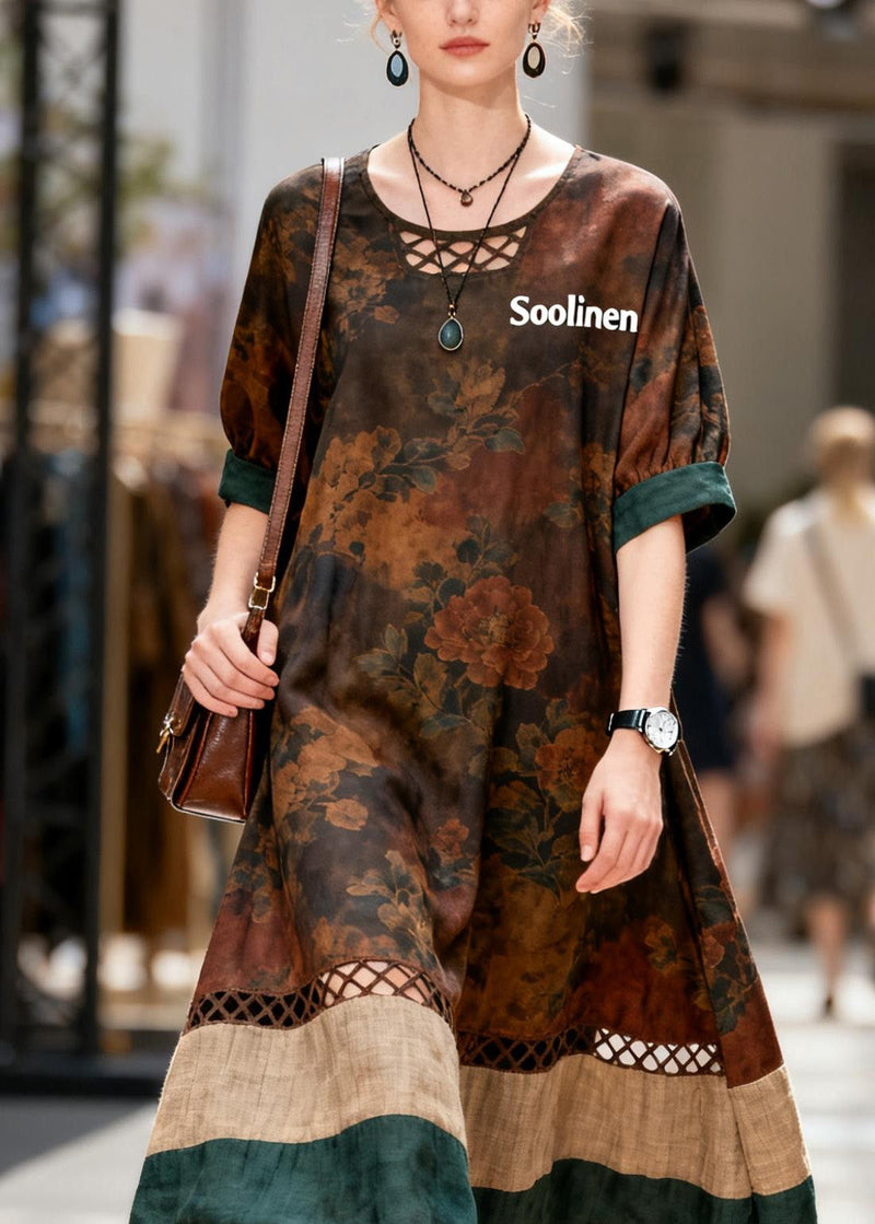Original Print Hollow Out Patchwork Cotton Dresses Summer