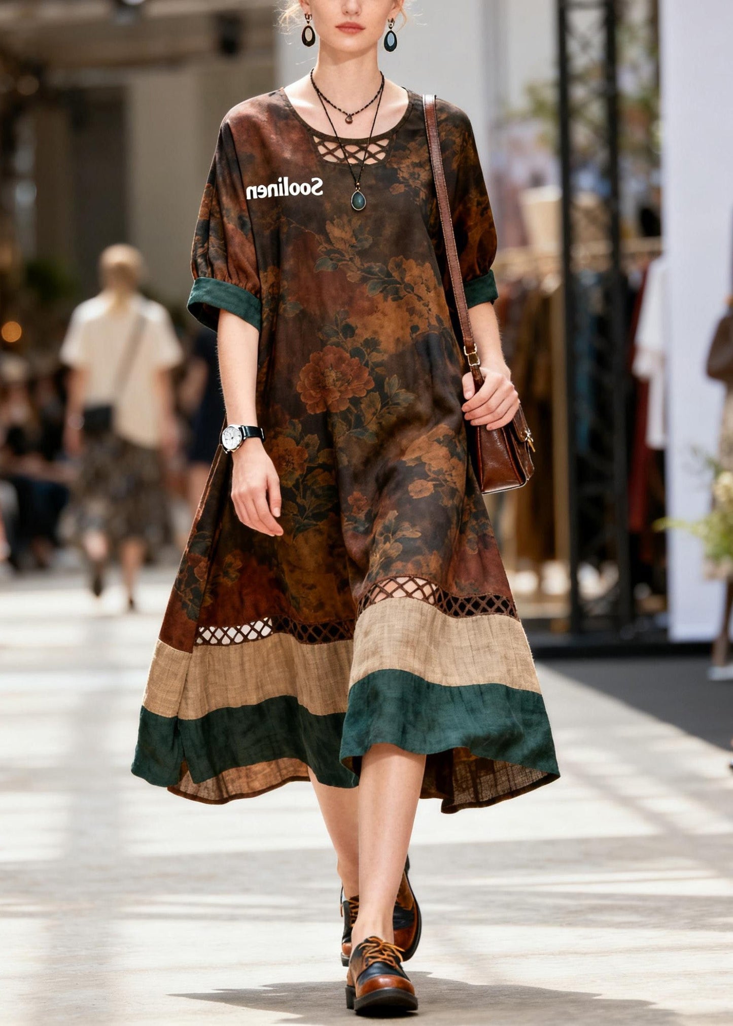 Original Print Hollow Out Patchwork Cotton Dresses Summer