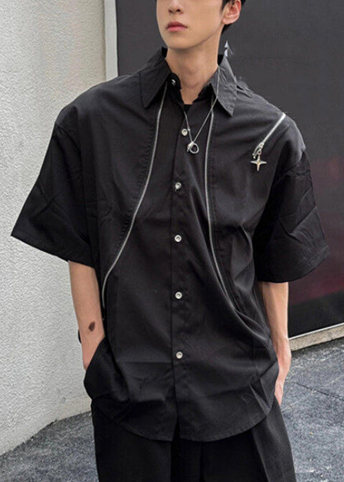 Original Purple Peter Pan Collar Zip Up Cotton Shirts Summer