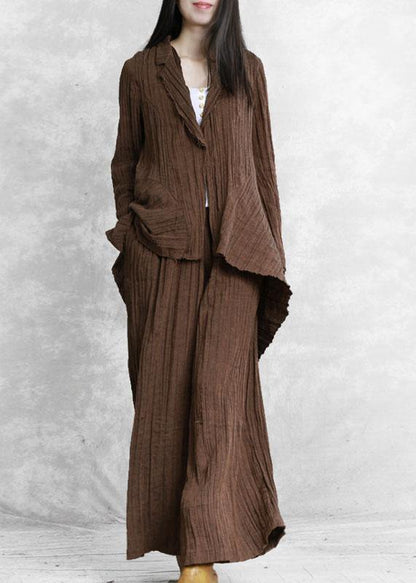 Original Brand Pleated Chocolate Suit Irregular One-button Jacket New Two-piece Suit